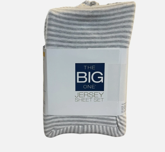 The Big One Jersey Sheet Set Full Size Gray and White Stripe