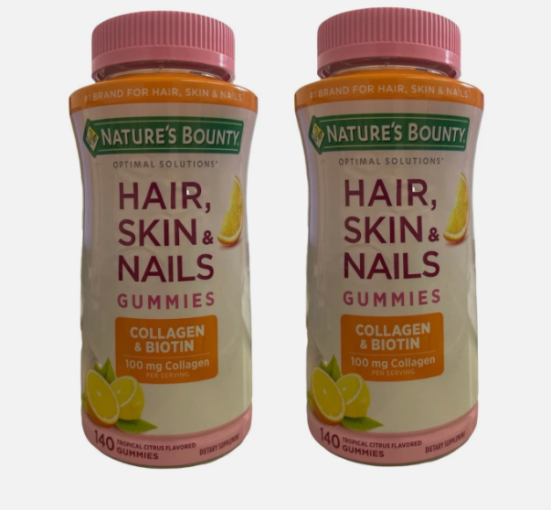 Lot of 2 Nature's Bounty Hair Skin & Nails with Biotin & Collagen 140 count Each