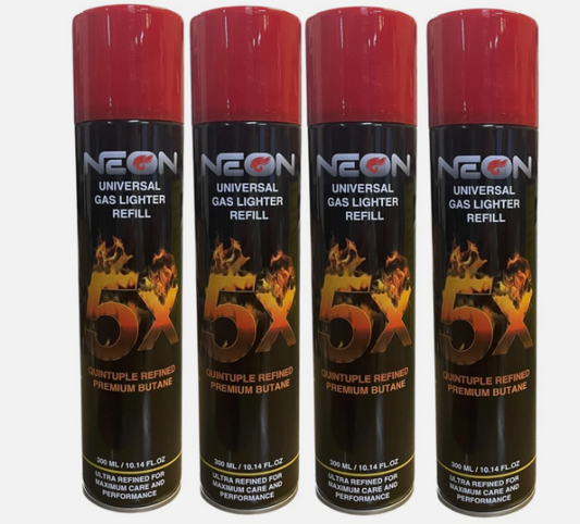 Lot of 4 Neon 5X Refined Butane Lighter Gas Fuel Refill 300ml