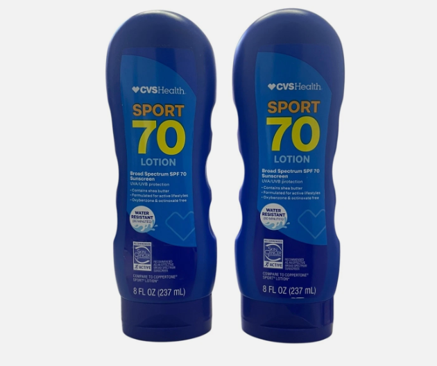 Lot of 2 CVS Health Sport SPF 70 Sunscreen Lotion 8FL oz Broad Spectrum