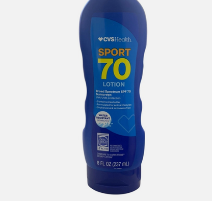 Lot of 2 CVS Health Sport SPF 70 Sunscreen Lotion 8FL oz Broad Spectrum