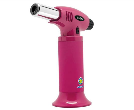 Ion Lite Torch, All Pink. Butane Torch Lighter, Refillable Cooking Torch with Adjustable Flame, Safety Lock for Soldering, Kitchen, Welding