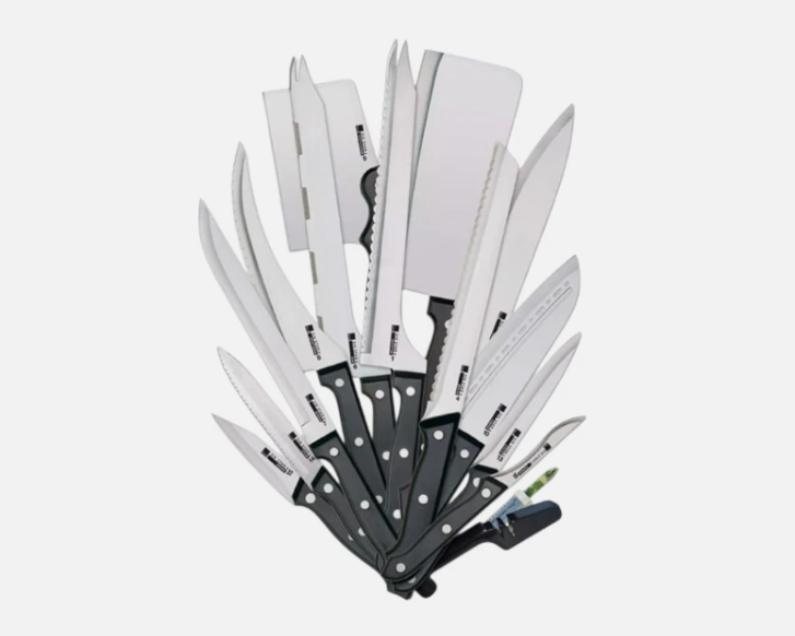 Ronco 20 Piece Knife Set, Full Tang and Triple Riveted, Knife Sharpener Included, Professional Kitchen Knife Set, High-Carbon Stainless Steel
