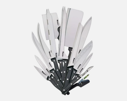 Ronco 20 Piece Knife Set, Full Tang and Triple Riveted, Knife Sharpener Included, Professional Kitchen Knife Set, High-Carbon Stainless Steel