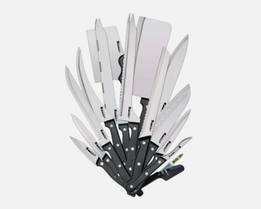 Ronco 20 Piece Knife Set, Full Tang and Triple Riveted, Knife Sharpener Included, Professional Kitchen Knife Set, High-Carbon Stainless Steel