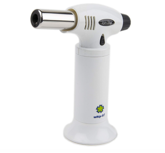 Ion Lite Torch, All White. Butane Torch Lighter, Refillable Cooking Torch with Adjustable Flame, Safety Lock for Soldering, Kitchen, Welding