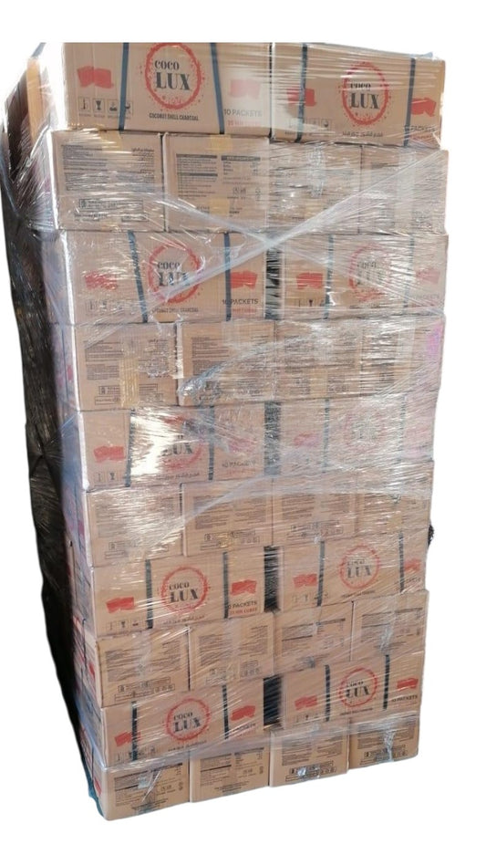 Pallet of 100 Pcs Coco Lux 100% Natural Coconut Shell Charcoal 25mm Cubes 72 pcs Each