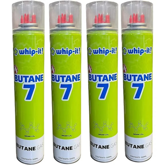 Purified Butane 7X Torch Lighter Refill with 5 Universal Plastic Tips 320ml Each 12 Cans