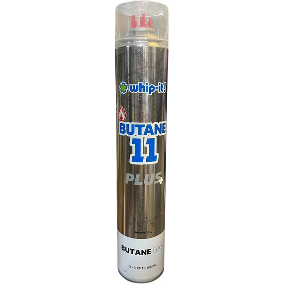 Purified Butane 11x Torch Lighter Refill with 5 Universal Plastic Tips 800ml Each 12 Cans