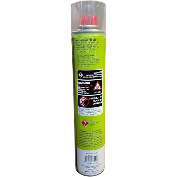 Whip-It! Purified Butane 7X Torch Lighter Refill with 5 Universal Plastic Tips 320ml Each 4 Cans