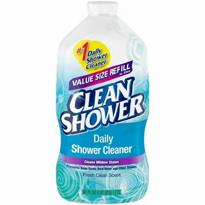 Clean Shower Daily Shower Cleaner Value Size Refill, Fresh Clean Scent, Prevents Soap Scum and Mildew Stains, 60 fl oz (Pack of 4)
